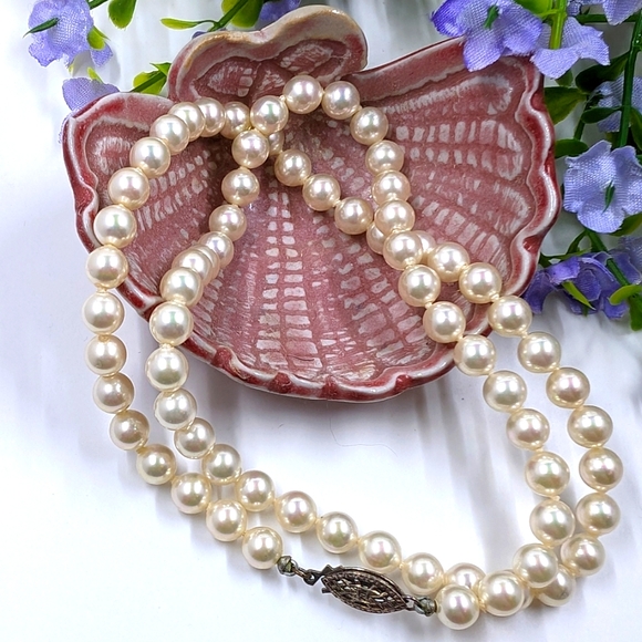 925 Sterling Silver Clasp 18 Inch Champagne Coloured Pearl Necklace - Picture 3 of 5